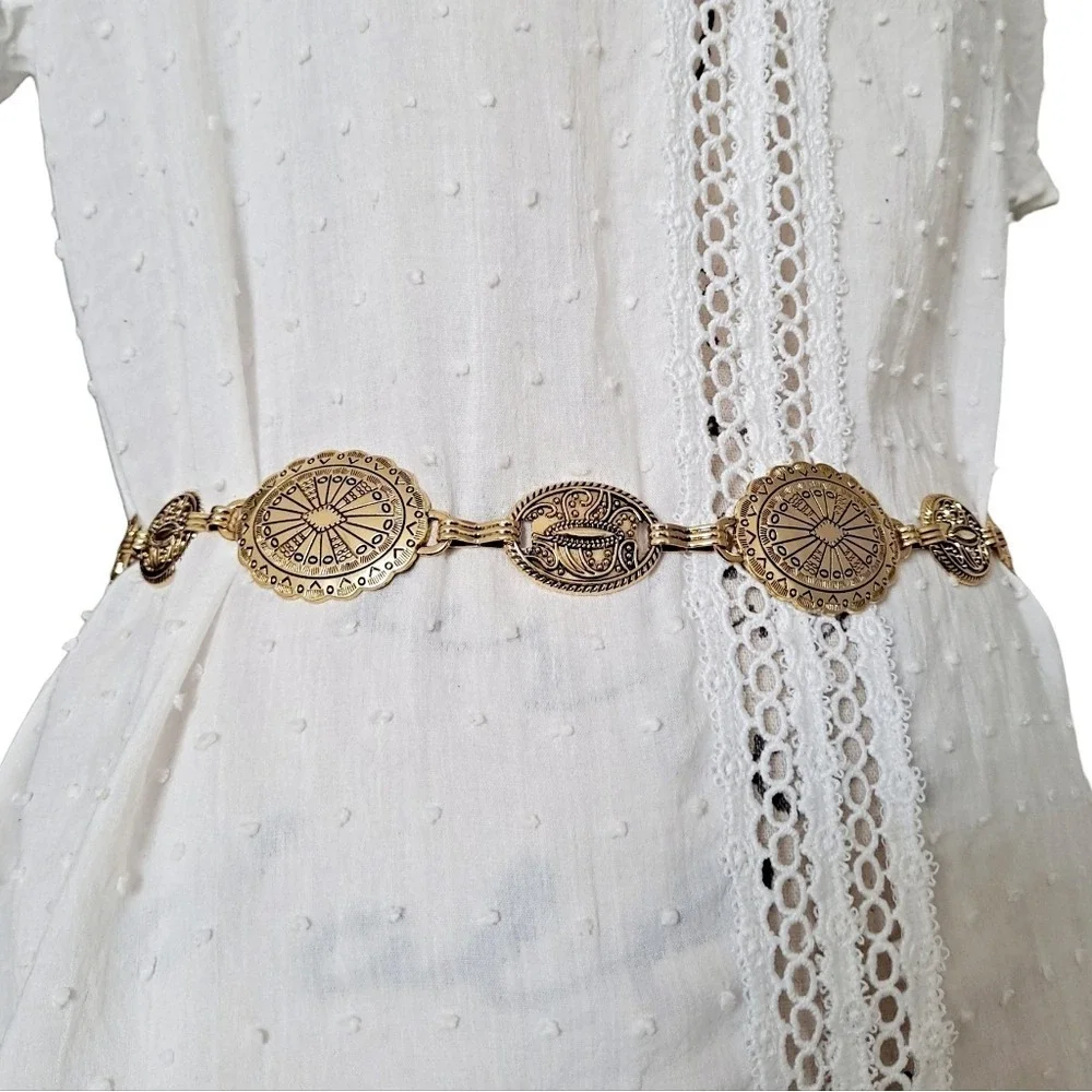 Gold Concho Chain Boho waist Belt Chunky Adjustable Western Festival Medallion